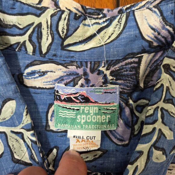 REYN SPOONER Shirt Men's 3XL Blue Abstract Floral Hawaiian Lily Full Cut - Picture 3 of 8